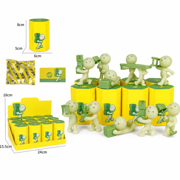 Corner Buddy Mini-figur blindboks-serie Søte samleobjekter skrivebordsleker Selvlysende yogafigurer festdekorasjoner, 12 stk porter