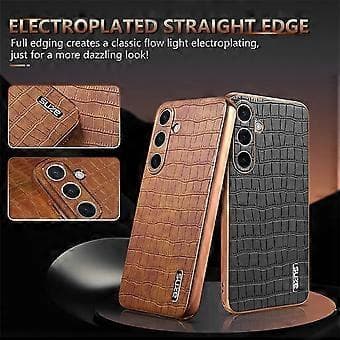 AZNS Compatible with Samsung Galaxy S25 Case Electroplating Crocodile Texture PU+TPU Phone Case (Brown)