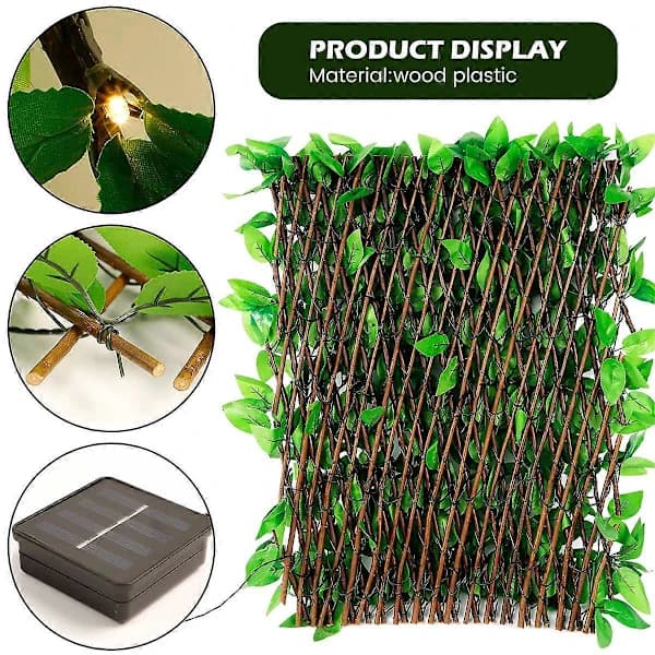 Expandable Fence with Solar String Lights, Stretchable Foliage, Privacy Screen, Artificial Ivy, Fence Panel, Background, Artificial Hedges Purple