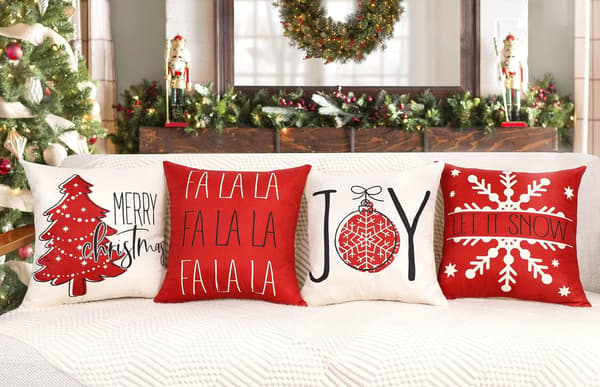 Emotion Röda Julkuddöverdrag 45*45cm, Set med 4 Juldekorationer, Vinter Semester Dekor Kuddöverdrag för Hem Soffa