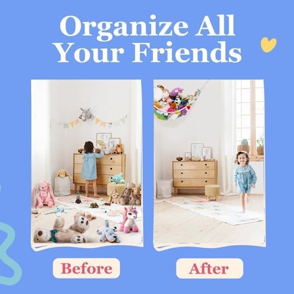 Stuffed Animal Hammock, 2-pack - Corner Storage, Toy Storage, Stuffed Animals - Easy to Hang Plush Net (White)