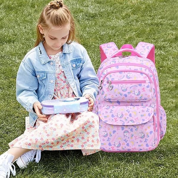 Waterproof Backpack for Teenagers and Children, Comfortable and Breathable School Backpack with Multiple Compartments Pink pink