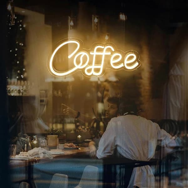 Coffee LED Neon Sign, Warm White Neon Sign for Wall Decor, USB Powered Light Sign with Switch
