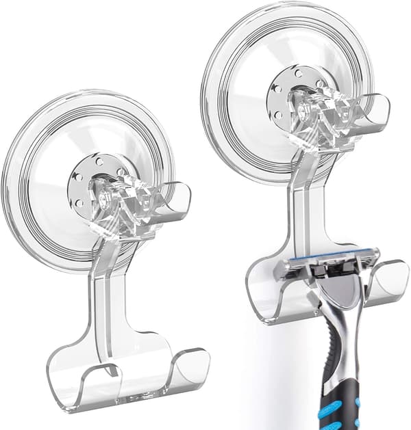 Shower Razor Holder Suction Hooks, 2 Pack Reusable Razor Hooks