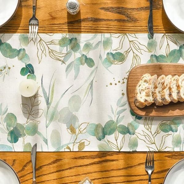 Eucalyptus Leaf Summer Table Runner, Spring Seasonal Kitchen Table Decoration Indoor Holiday Party Decor 40x140 cm