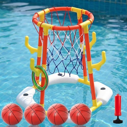 PodiuMax 2-i-1 Poolbasketkorg & Ringkastningsleksaker för barn 4 5 6 7 8 9