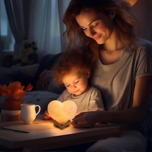 Heart Night Light 16-Color USB Rechargeable LED Night Light Heart-Shaped Lamp with Stand and Remote Control