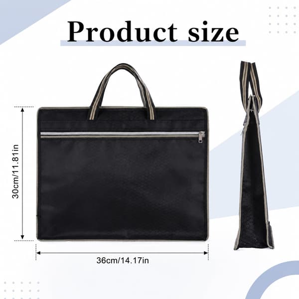 Black Oxford Handle Zipper Document Bag, Portable Briefcase | File Bag for Carrying Paper Files Books File Document Bag