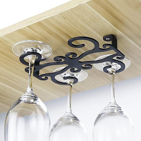 Wine Glass Holder Hanging Under Shelf, Wine Glass Rack Storage Under Cabinet Stemware Organizer for Kitchen, Bar