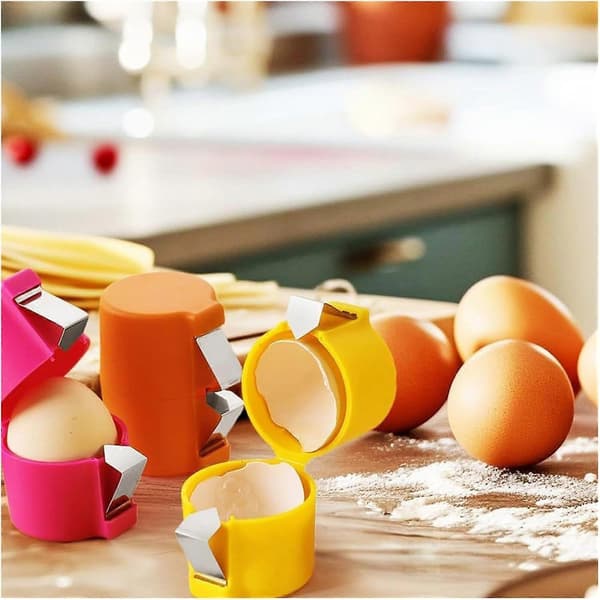 Egg Cracker i rustfritt stål for hardkokte og bløtkokte egg, enkel skallåpner for frokostlaging (rosa)