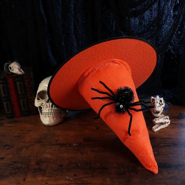 Trendy orange Halloweenhat til voksne, kegleformet, udklædningstilbehør, 1 sæt