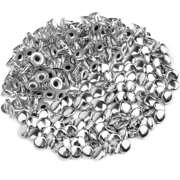 100 st Lädernitar Dubbar Väskor 6mm Hattnitar Lädernitsats Dubbla Hattnitar (FMY) Silver Silver