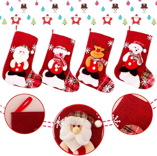 4 stk Mellomstore Julestrømper Julstrømpe, med Julenissen