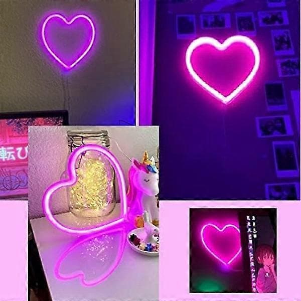 Pink Heart Neon Sign, LED Neon Light Battery or USB Powered Decorative Lamp, Table and Wall Decor Lamp