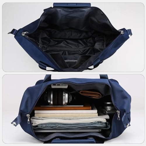 Rolling duffel bag with wheels and handle, expandable foldable carry-on with detachable wheels, personal travel bag, lightweight Deep Navy Deep Navy