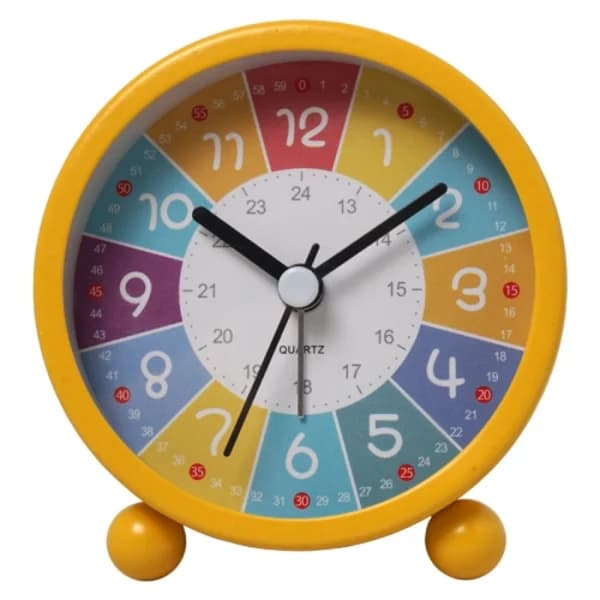 Kids Educational Alarm Clock Desk Silent Small Clock With Night Light, Style: Yellow