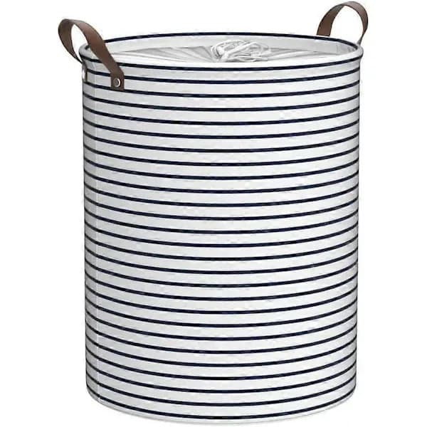 1 pc 45 cm freestanding laundry basket with lid (blue striped, M)