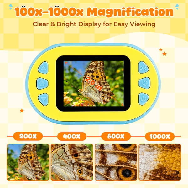 Handheld Microscope for Kids - HTVRONT 1000X Kids Microscope 2.0\" HD Screen