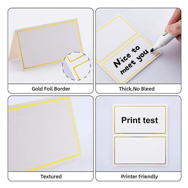 [LLC] 120 Small Tent Cards with Gold Foil Edge, Suitable for Weddings, Banquets, Table Placement, A