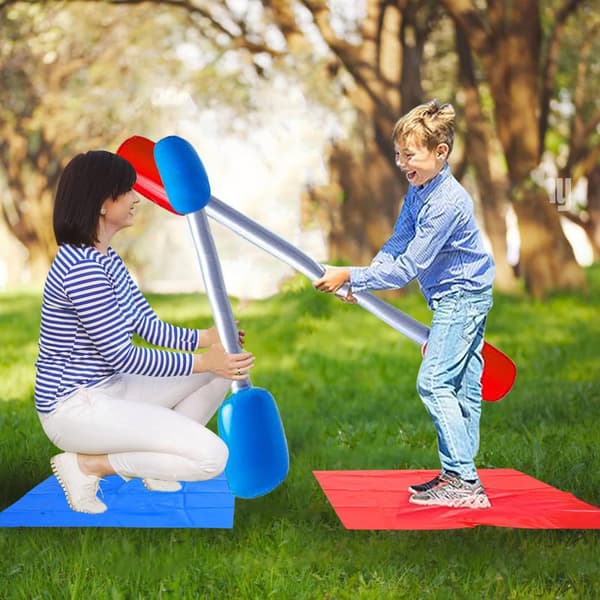 Inflatable Gladiator Game, Fun Interactive Outdoor Game with Batons, Beach Baton Kit with Mats, Inflatable Gladiator Competition Game for Kids