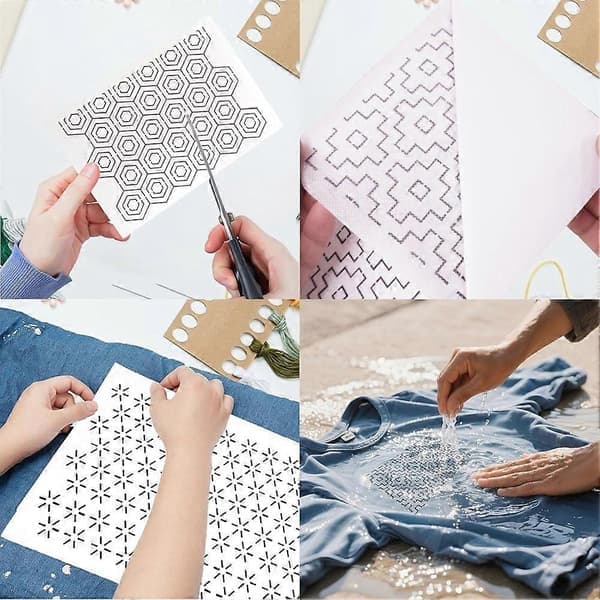 105PCS Water Soluble Embroidery Stabilizer Sashiko Embroidery Pattern Set Designer Sashiko Template for Sewing Hand Quilting