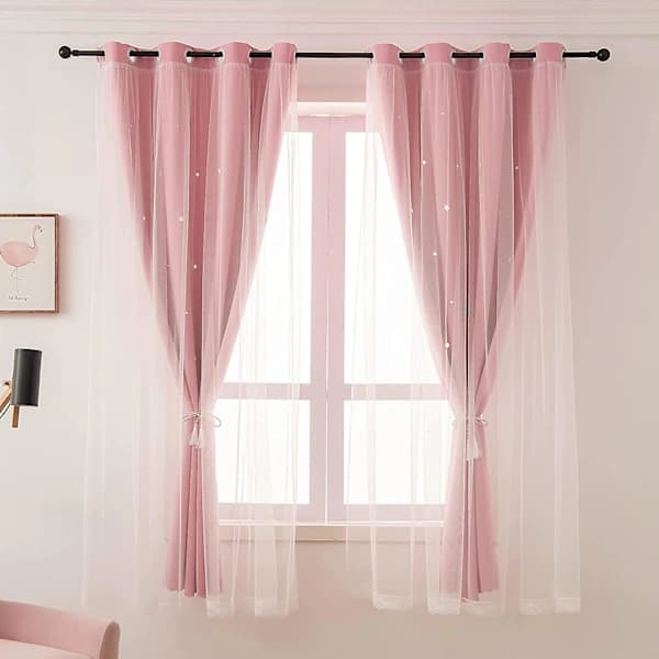 Rosa gardiner mörkläggningsgardiner för flickors sovrum 213 cm långa 1 panel barn