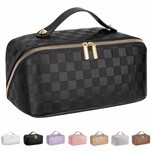 ALEXTINA Makeup-rejsetaske, ternet kosmetiktaske i PU-læder, sort Medium black Medium