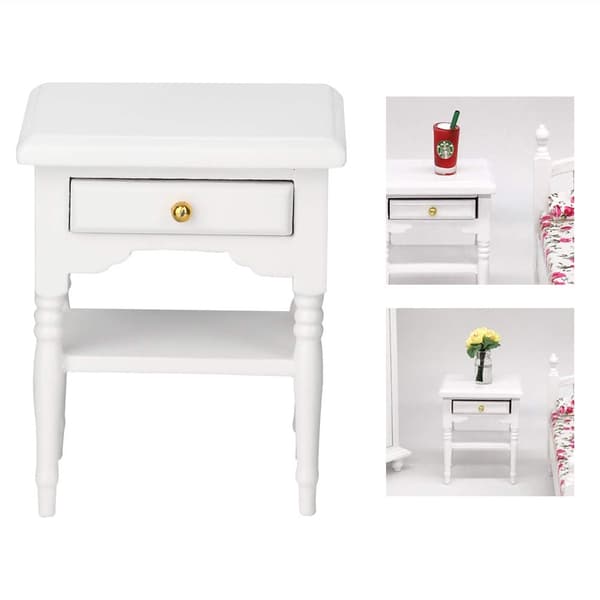 Hvid Mini Soveværelsesmøbler Træ Natbord Model til Dukkehusindretning 5.3 * 4.1 * 6.6cm