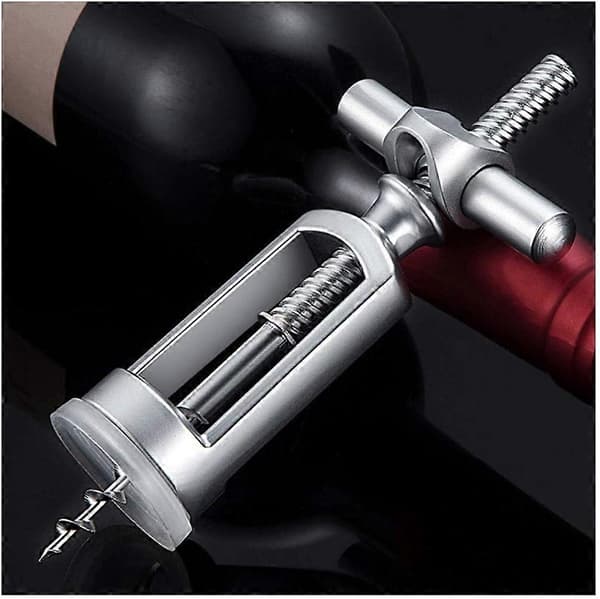 Stainless Steel Wine Opener with Ergonomic Grip, Multifunctional Corkscrew Tool for Travel, Silver