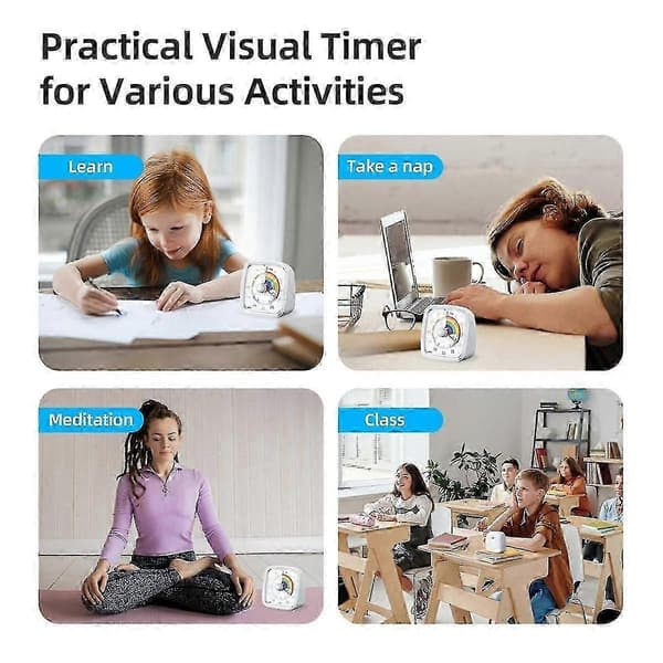 60-minutters visuel timer med natlys, nedtællingstimer, Pomodoro-timer med regnbuemønster til børn