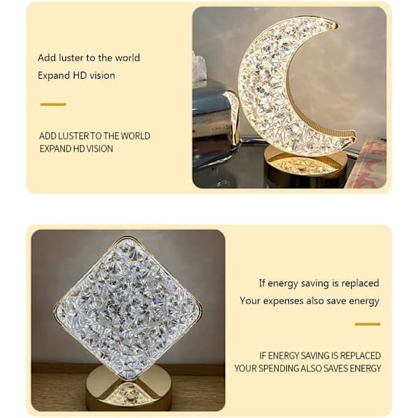 BomKra Crystal Moon LED Table Lamp Touch Control Decorative Romantic Night Light USB Rechargeable Atmosphere Bedside Lamp with 3 Levels