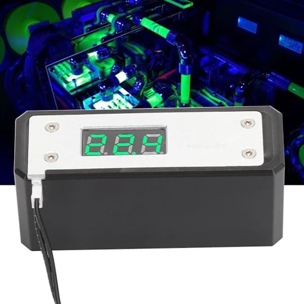 Vandkøling Digital Termometer Høj Præcision G1/4 Sølvpanel Rød/Blå/Grøn/Hvid Display Sølvpanel + Grøn Display