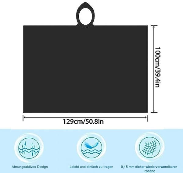 Svart poncho regnponcho for kvinner og menn