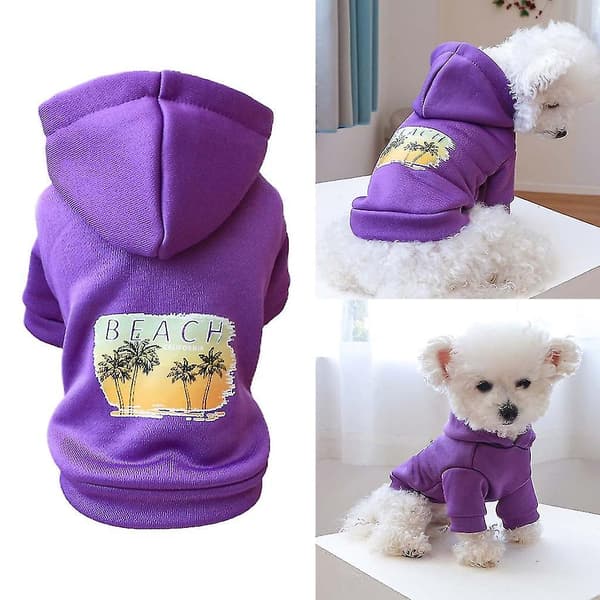 Pet Clothes for Small Dogs Spring Jacket Purple Hoodie Beach Print Jackets