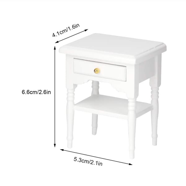 Hvid Mini Soveværelsesmøbler Træ Natbord Model til Dukkehusindretning 5.3 * 4.1 * 6.6cm