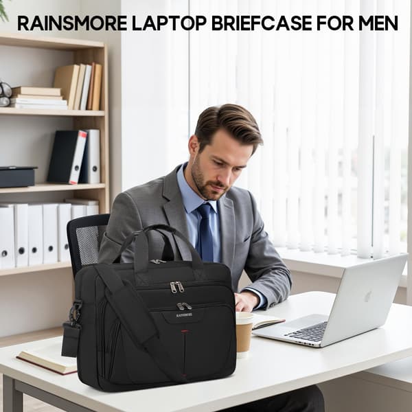 RAINSMORE 17,3\" Udvidbar Dokumentmappe til Mænd, Laptop-taske til forretningsbrug Sort Black