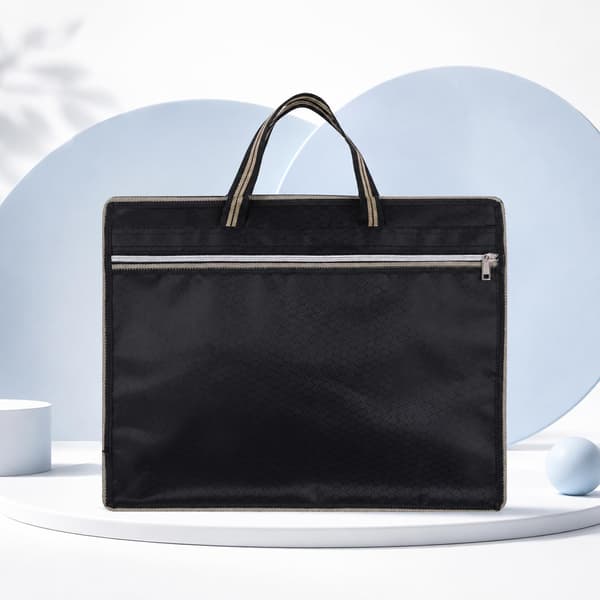 Black Oxford Handle Zipper Document Bag, Portable Briefcase | File Bag for Carrying Paper Files Books File Document Bag