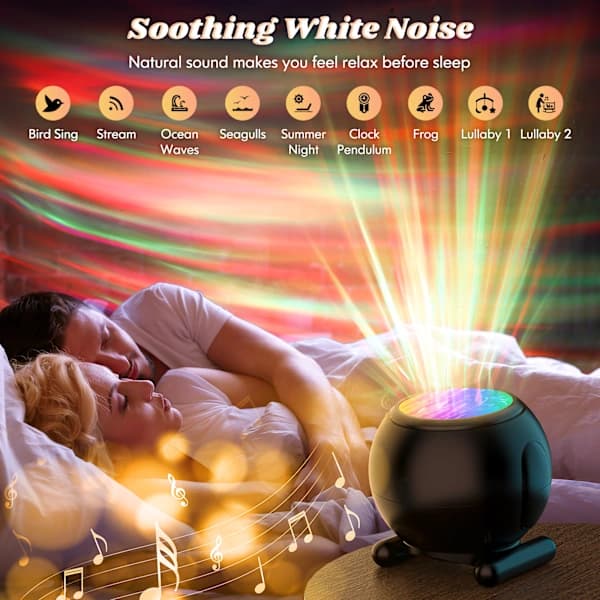 Aurora Galaxy Projector LED Night Light With White Noise And Remote Control For Bedroom Sleep Meditation, Black