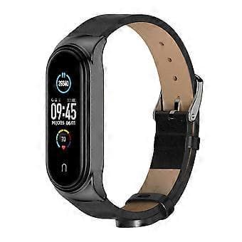 Læderarmbånd til Xiaomi Mi Band 6 / 5 / 4 / 3 (Sort)