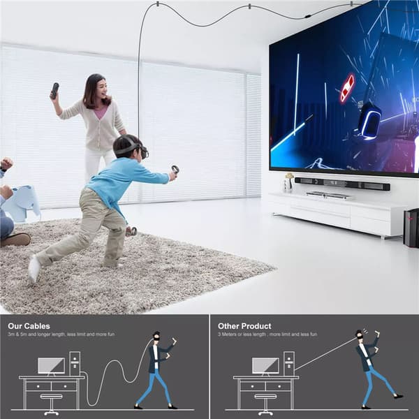 Linkkabel - VR-kabel kompatibel med Oculus Quest 2 Mörkgrå 5 m
