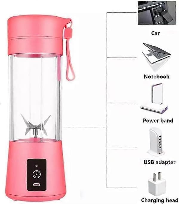 Bærbar USB-genopladelig blenderkop 380 ml med 6 knive i rustfrit stål til smoothies og shakes