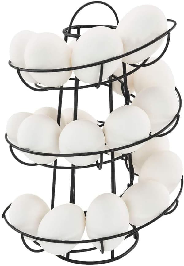 Egg Dispenser Spiral Storage, Metal Iron Spiral Egg Holder Kitchen Display, for 24 Eggs (Black)