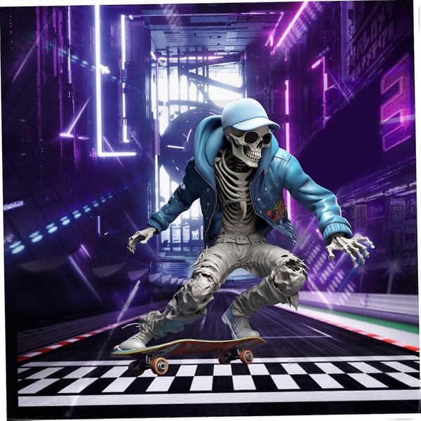 2025 Skeleton Statue Resin Skateboard Cool Skeleton Figurines Small Skull Skeleton Decor for Halloween Party Office Crafts