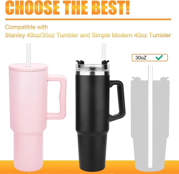 Replacement Straws for Stanley Cup 6-pack Reusable BPA with Cleaning Brush for 40 oz and 30 oz Tumblers