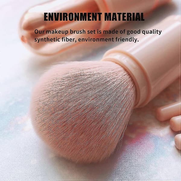 Makeupbørstesæt, bærbart makeupværktøj til rejser inklusive læbebørste, highlighter, øjenskyggebørste og foundationblender