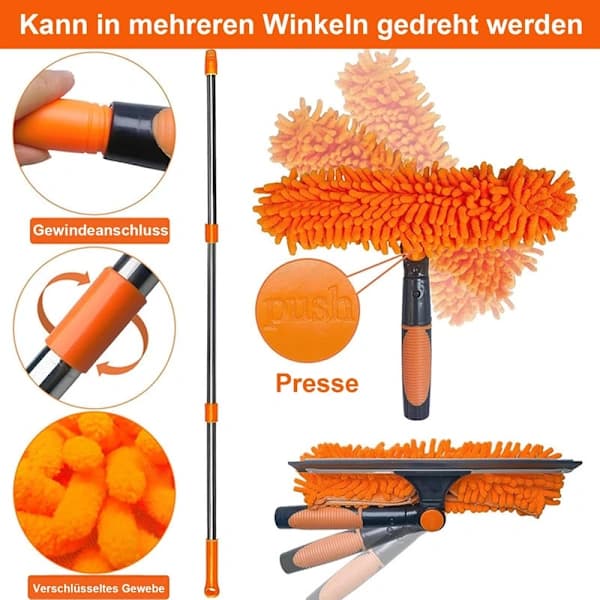 2-in-1 Window Squeegee with 4.5m Telescopic Pole, Microfiber Cleaner for High Windows, Car, and Shower, Grey gray