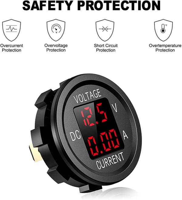 12V Motorsykkel Vanntett LED Digital Voltmeter, 9V-48V DC Strøm
