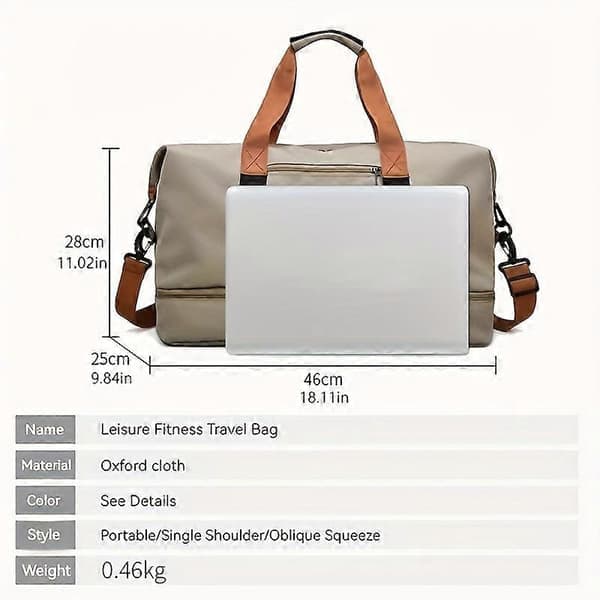 Spacious Travel and Gym Bag with Shoe Compartment, Dry/Wet Separation, Adjustable Strap Perfect for Commuting and Light Packing, Light Grey Light Grey