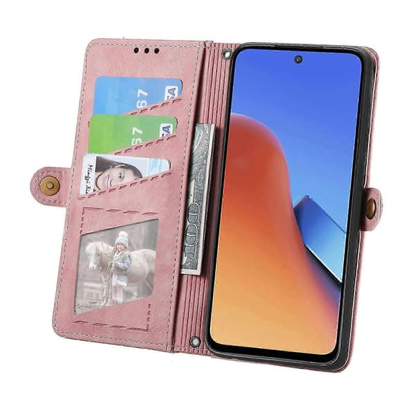 Leather Case with Geometric Zipper Wallet and Side Buckle (Pink, for Xiaomi Redmi 9A)