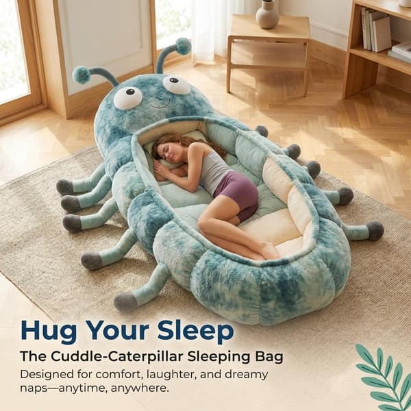 Caterpillar Sleeping Bag for Adults, Plush Cocoon Chair with Adjustable Drawstring, Portable Sleeping Bag for Indoor Napping, Reading, Dorms, Bedrooms Blue blue